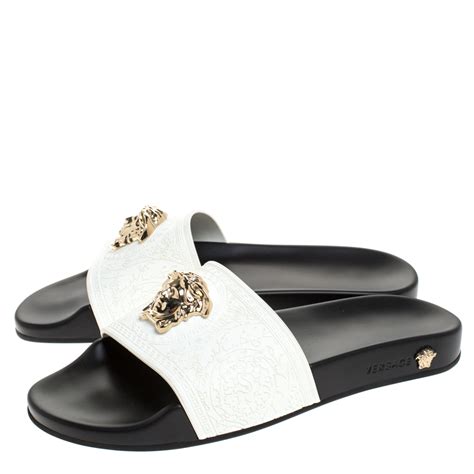 versace white slip on|Versace slides for women.